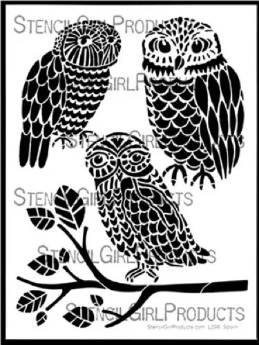 Stencil Girl - 9inx12in - Three Owls and a Branch