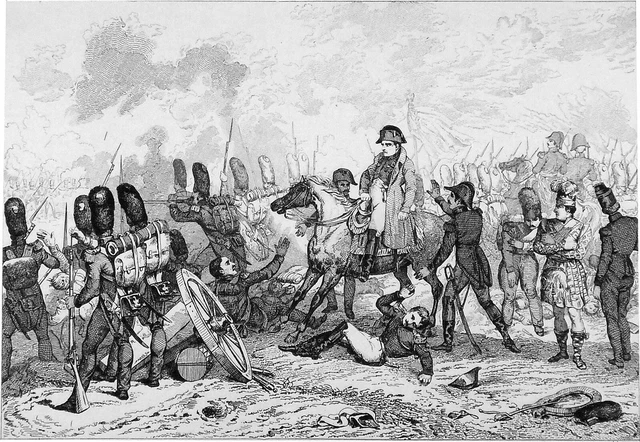 WATERLOO - NAPOLÉON 1er au milieu de la GARDE IMPÉRIALE - Gravure 19e siècle