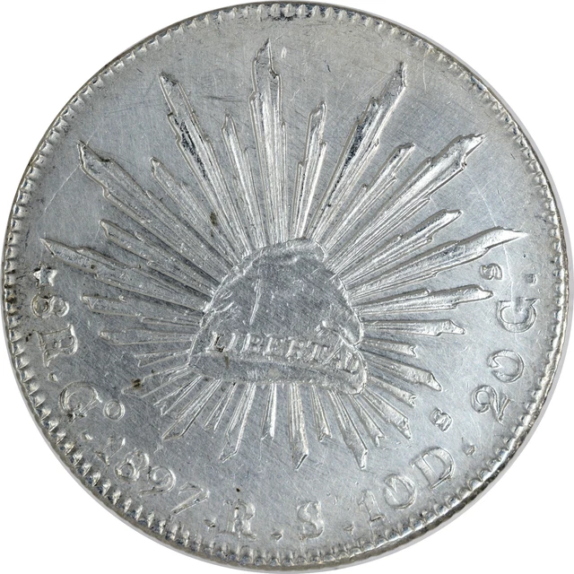 Mexico 8 Reales 1897Go RS Guanajuato Mint Silver Coin Very Nice!!
