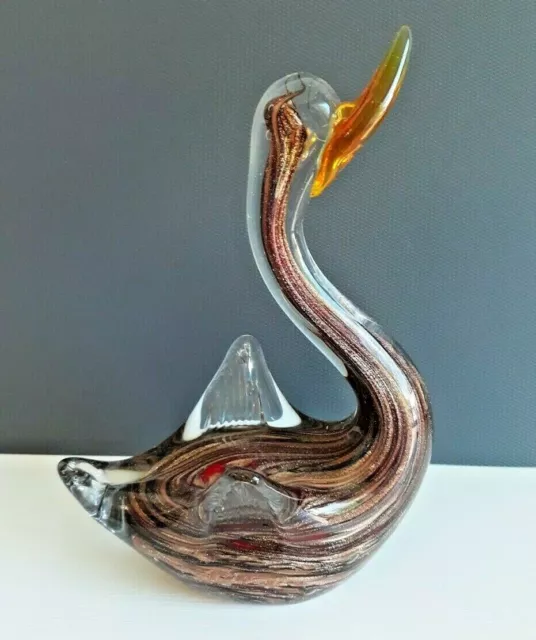 Art Glass Swan Copper Black Gold Inclusions - Murano Style 3