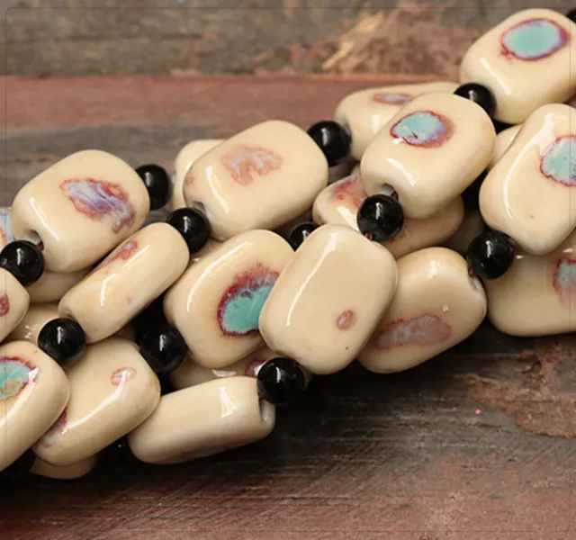4x Porzellan Keramik Perlen Beads Schmuck DIY Basteln 18x13mm Sand Mint tb201