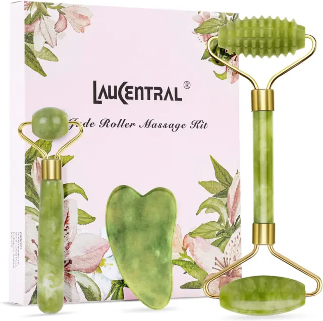 【3 Stück】 Jade Roller & Gua Sha-Massage-Kits,  Natürliche Anti-Aging-Gesichtsrol