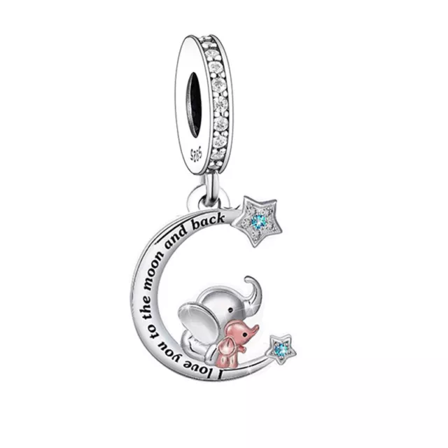 I Love You To The Moon And Back Star Elephant Mum Baby Charm Sterling Silver 925