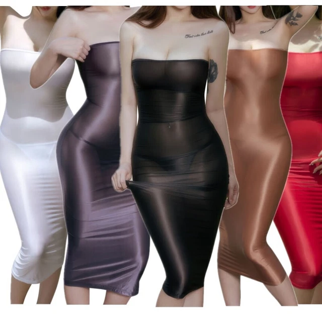 Femmes Semi Transparent Robe Arrière à Lacet sans Bretelle Moulante G-Stri *