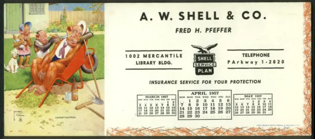 Lawson Wood Monkeys Caught Napping A W Shell Cincinnati blotter calendar 1957