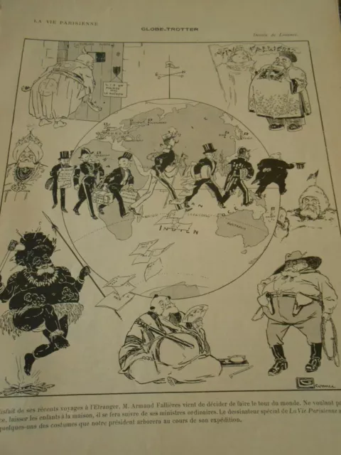 Globe Trotter Armand Fallières fait le tour du monde Léonnec Print Art Déco 1908