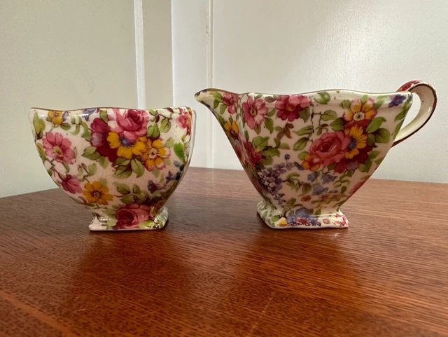 Collectible Vintage Royal Winton Grimwades Chintz Summertime Cream & Sugar