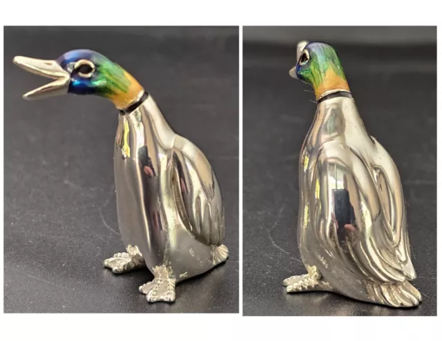 SCULPTURE FIGURINE CANARD DEBOUT EN ARGENT 925 ET ÉMAIL ITALIE POIDS 23 gr