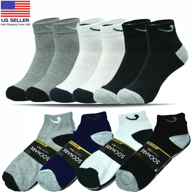 Mens 3-12 Pairs Ankle/Quarter Crew Sports Check Low Cut Socks Cotton Size 9-13