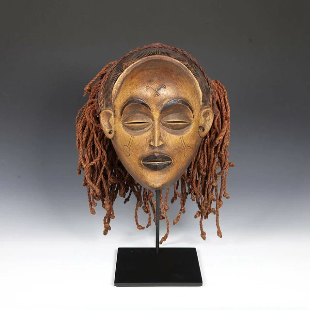 African Chokwe People Mwana Pwo Mask Wood Hemp Angola South Africa 20Th C.