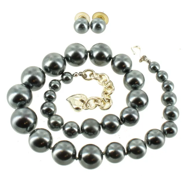 Vintage Carolee Verre Noir Tahiti Perles & Clou Boucles 43.2cm-48.3cm Réglable