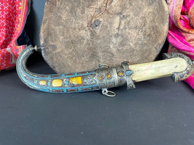 Old Moroccan Koumiya Berber Dagger with Local Silver and Inlaid Sheath…
