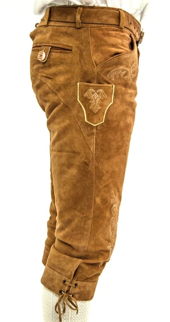 *Neu*Herren Trachten Lederhose Kniebund aus Ziegen Suede Leder Camel Beige Gr.54 2