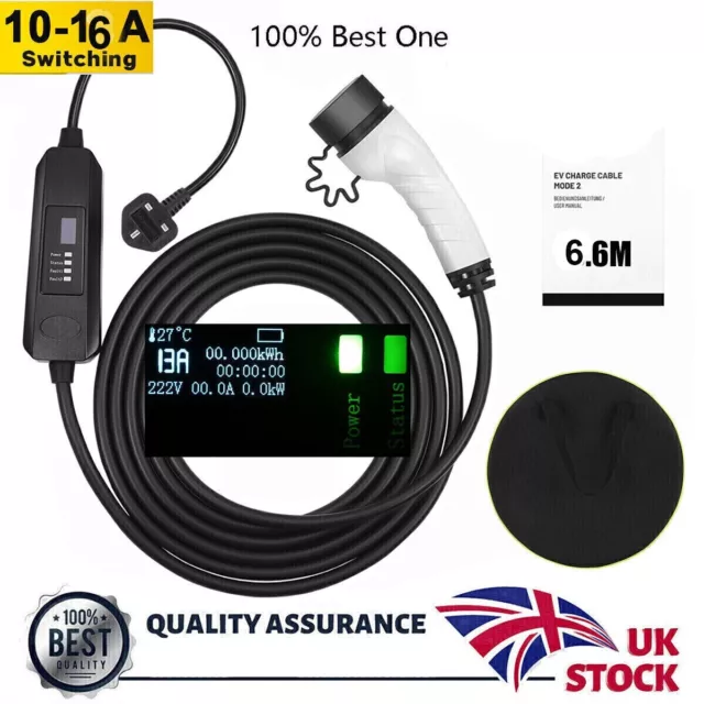 16A EV Charging Cable Type 2 UK Plug 3 Pin Electric Vehicle Car Charger Portable