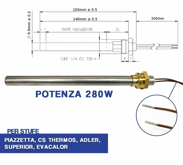 Candeletta Accensione Per Stufa A Pellet - Resistenza 400W Con Raccordo Filettato 3/8 GAS