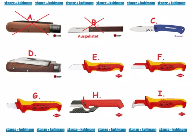 Auswahl: Kabelmesser Elektrikermesser Abmantelungsmesser KNIPEX WÜSTHOF PROMAT