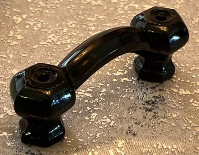 1 Vintage Black Glass Dresser Drawer Cabinet Pulls Handles Furniture Hardware
