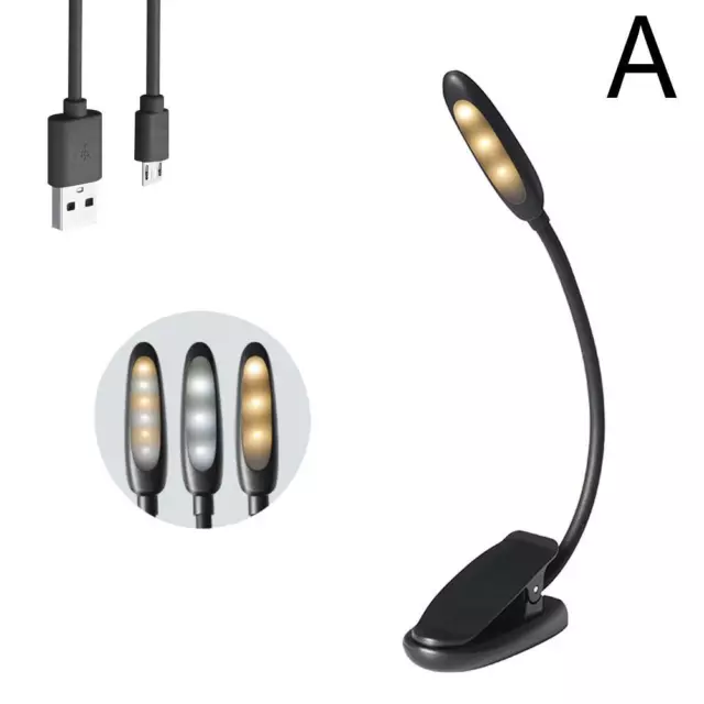 Luce libro lettura mini LED ricaricabile USB con lampada da tavolo scrivania clip flessibile>