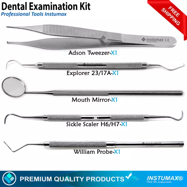 5 Pcs Dental Examination Kit Basic Hygiene Tweezer Mirror Explorer Cleaning Tool