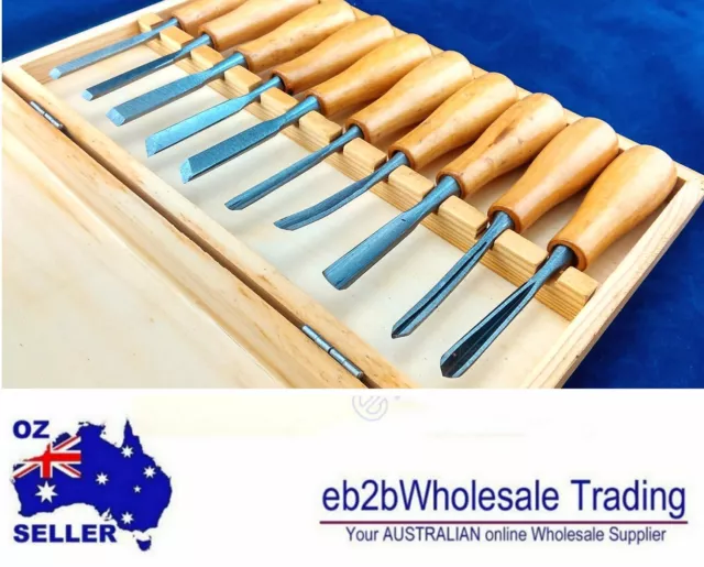 10P 6"/150mm WOOD HANDLE CARVING CHISEL KNIFE SET WoodWorking kit 3