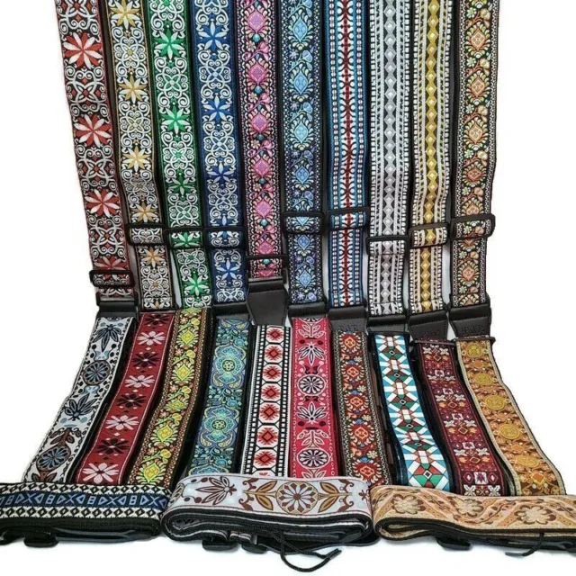 Guitar Strap Bohemian Style Embroidery Cotton Electric Acoustic Adjustable Soft