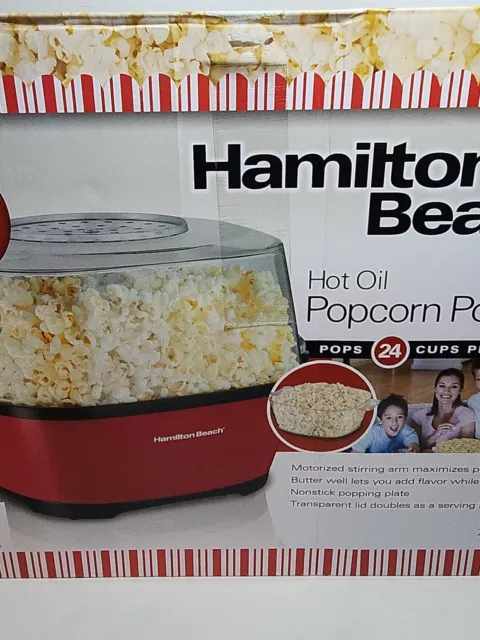 Hamilton Beach Hot Oil Popcorn Popper, Model# 73302E, Red, 24 Cups