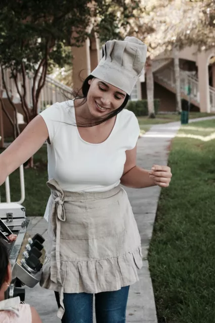 Linen half apron and cooking hat set Vintage inspired  style with pockets