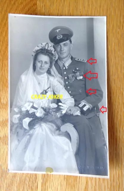 WW2 German Offizier Full Badges & Sword Wedding Girl   Portrait  Postcard !!WE03