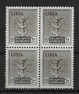 LIBYA ITALIAN COLONIES 1942 Mint NH Revenue 10c Block of 4 Stamps Sass #5 VF