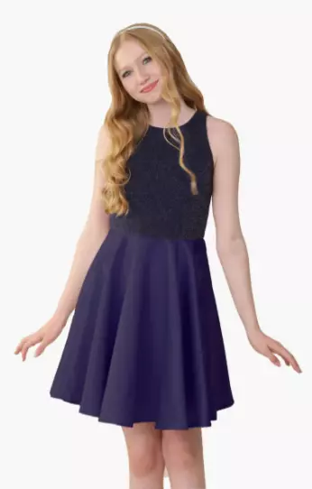 Un Deux Trois BLUE Kids' Shimmer Fit & Flare Dress, US 16