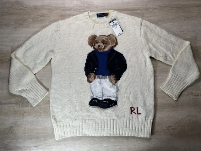 MWOT POLO RALPH Lauren Womens Sweater White/Ivory M Polo Bear Graphic Knit  $279.99 - PicClick