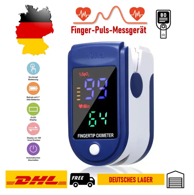 Finger Oximeter Pulsoximeter Sauerstoff Puls Blut Messgerät SpO-2 Pulsoxymeter