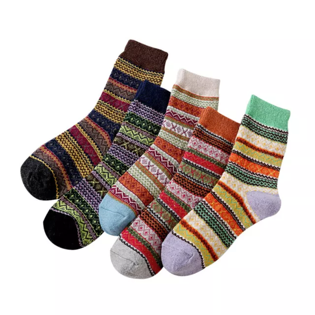 5 Pairs Winter Nordic Wool Blend Cashmere Thick Warm Knitted Thermal Crew Socks+