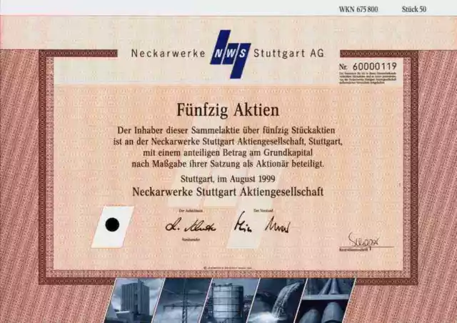 Neckarwerke NWS 1999 Stuttgart Böblingen Göppingen 50er Stückaktie Württemberg