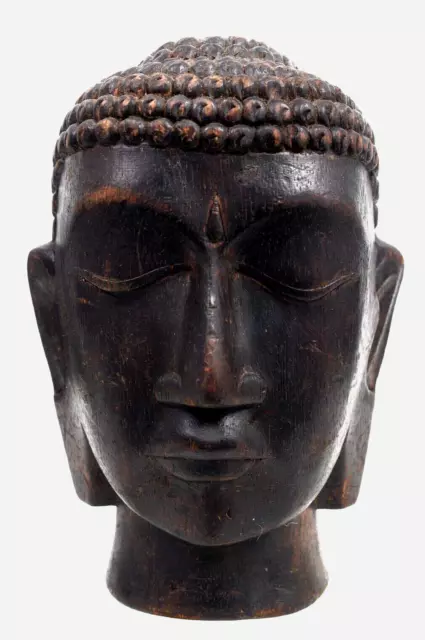 Beautiful Wood Antique large carved buddha head, 20th century, FINE