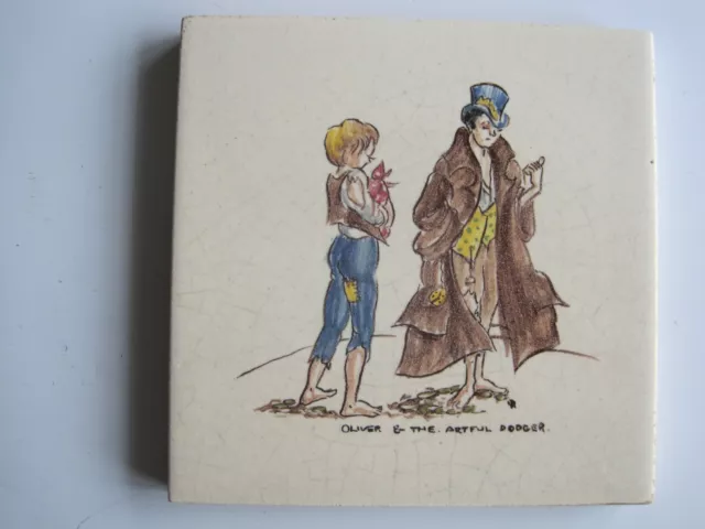 Vintage 4 1/8" Rhotico Tile - Oliver & The Artful Dodger (Dickens)- Rosalind Ord