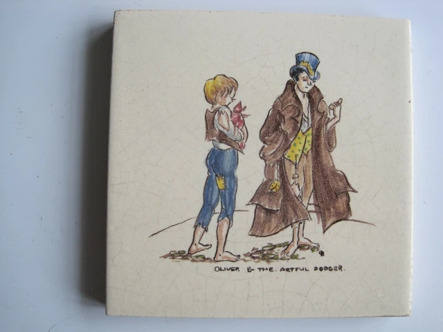 Vintage 4 1/8" Rhotico Tile - Oliver & The Artful Dodger (Dickens)- Rosalind Ord