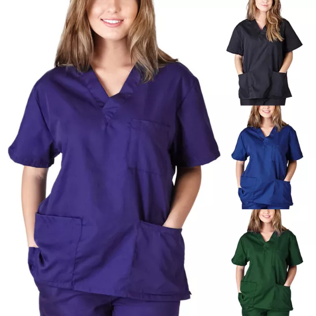 Women Men Medical Hospital Scrub Short SleeveBlouse Top Nurse Doctor Uniforms