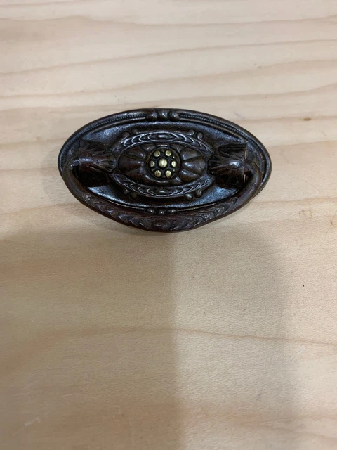 Vintage Ornate Oval  Drop Handle Drawer Pull Dark Bronze Tone Finish