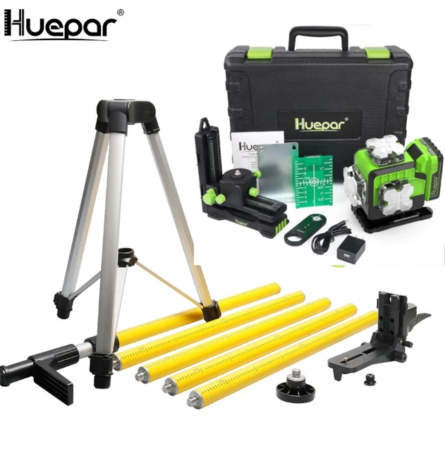 Lot Niveau Laser Huepar W04CG 4D Vert + Canne Télescopique LP36 - Neuf