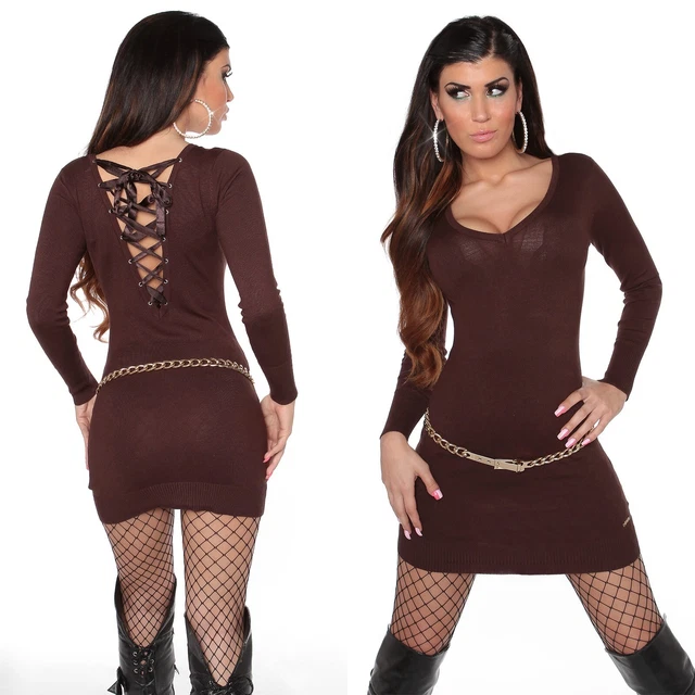 Abito Donna Corto Mini Vestito Elegante da Invernale Cortissimo Sera Manica Lung