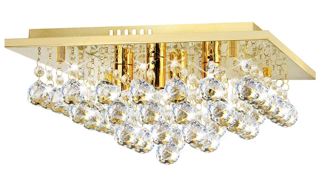 Moderne LED Kristall Tröpfchen Quadratischer Kronleuchter Klassisch Gold Deckenleuchte M0142