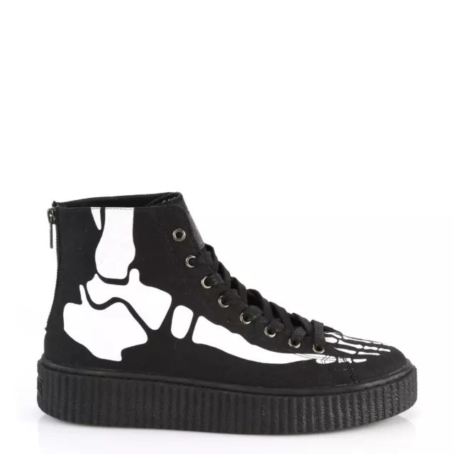 Demonia Sneeker-252 Black Canvas Skeleton Unisex Shoes • Ships in 2-4 Weeks •...