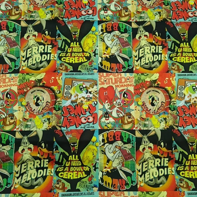 Looney Tunes Quilting Fabric 1m x 110cm Warner Bros Bugs Bunny Daffy Duck Retro