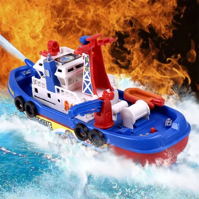 Funny Fire-Fighting Ship Toy Spray Water Swim Pool Bathing Toys with Light Music