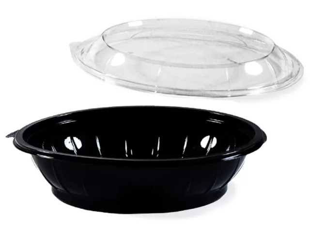 100 Salatschalen und Deckel 1000 ml PET schwarz Salatbecher (74389+74380)