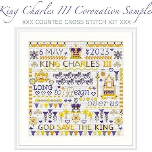 KING CHARLES III CORONATION ROYAL GEZÄHLTER KREUZSTICH PROBENSATZ von RIVERDRIFT