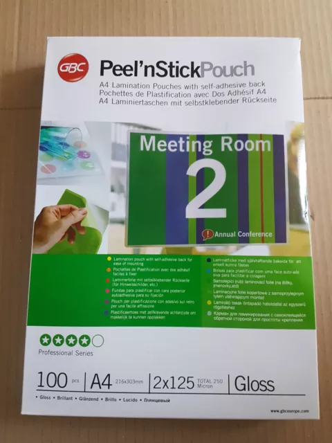 100pcs GBC Peel and Stick A4 Laminating Pouch Self Adhesive Gloss 250 Micron