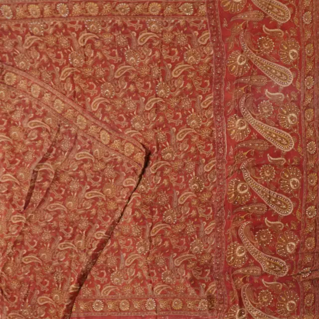 Vintage Rot 100% Pure Krepp Seide Bedruckt Sarees Paisley Craft Stoff Weich Sari