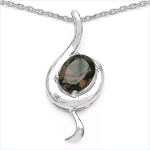 Rare 2,30 Carat Topaze Fumée Pendentif, 925 Argent, Collier, Chaîne, à Rhodium